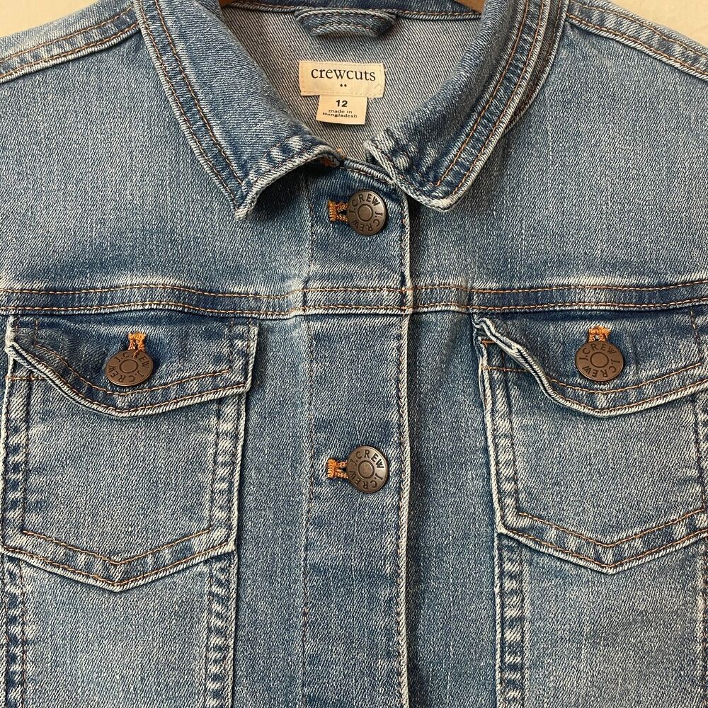 ~ Crewcuts 12 Kid's Jean Jacket Unisex Blue Buttons Girls Boys Stretch Denim